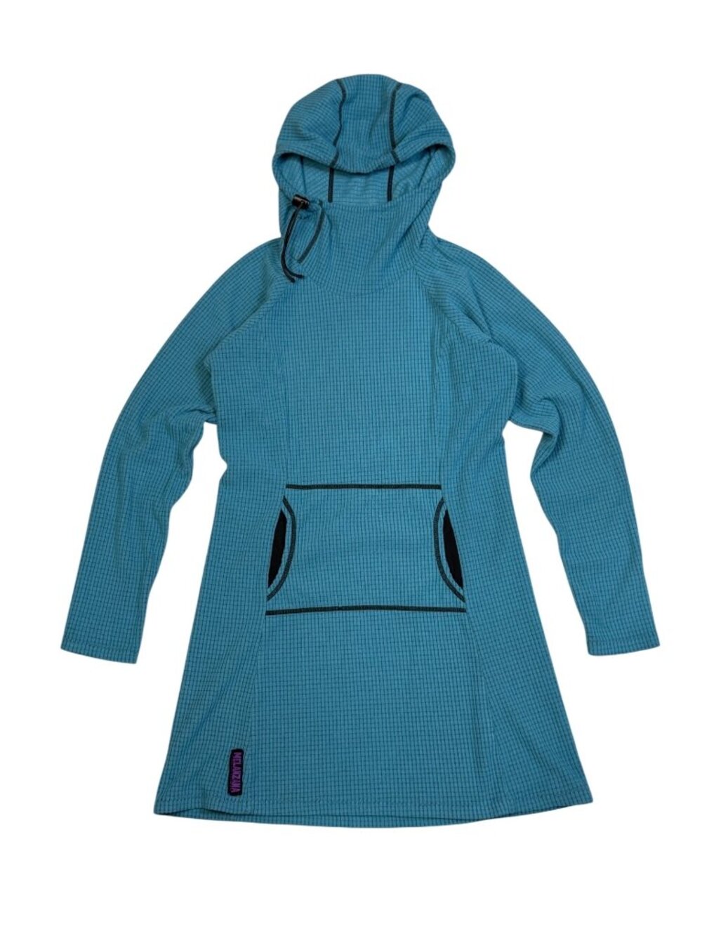 Melanzana Micro Grid Hoodie Dress Womens XS Teal Long Sleeve Pullover Made in US